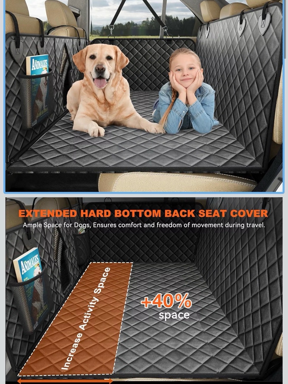 Premium Black Quilted Dog Back Seat Cover - Travel Protector